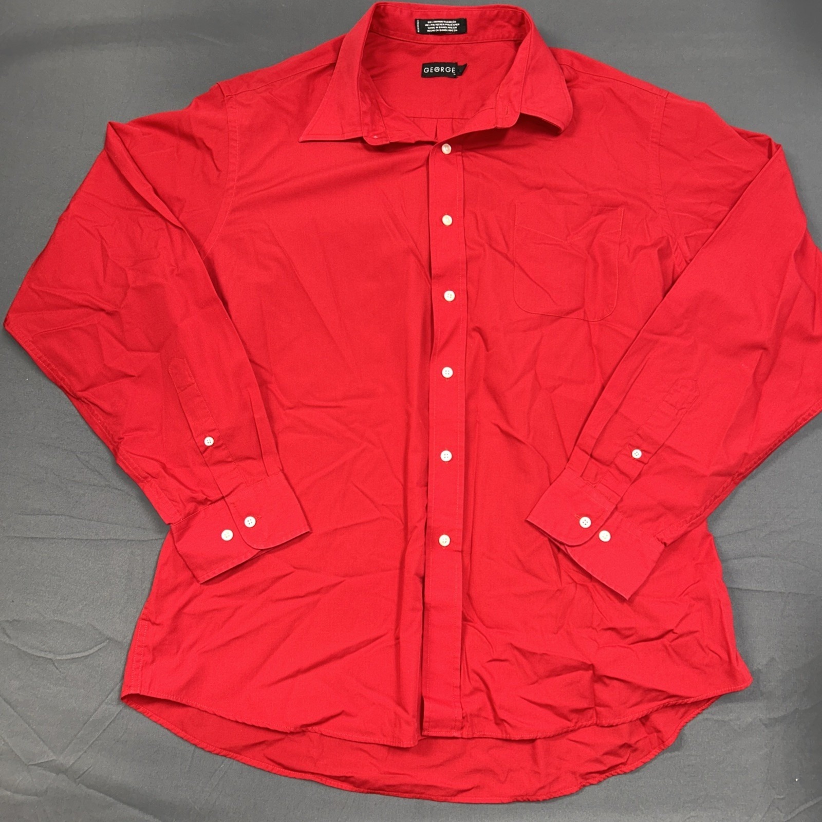 George Brand Men's Red Button-Up Shirt Featuring A Chest Pocket Xl